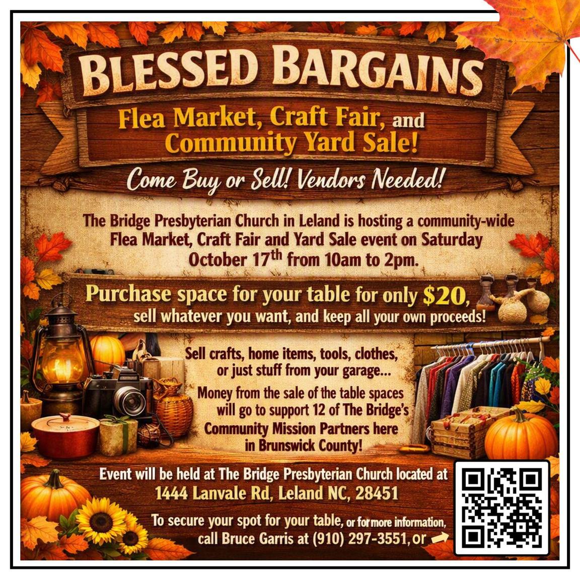 BLESSED BARGAINS Flea Market, Craft Fair, and Community Yard Sale! Come Buy or Sell! Vendors Needed!